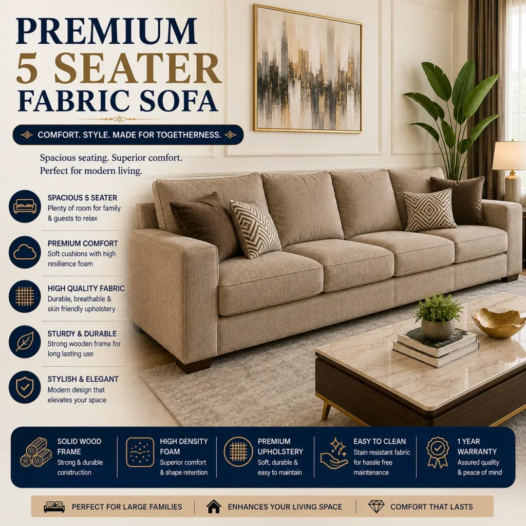 Modern 5 Seater Sofa by AR Home Furnishing | Premium Comfort